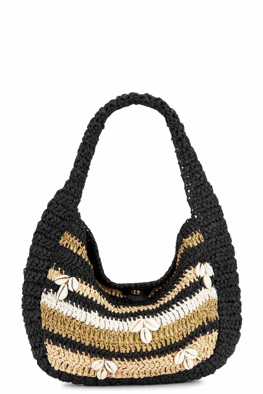 NEW FREE PEOPLE belize shell raffia shoulder bag in tan/ black
